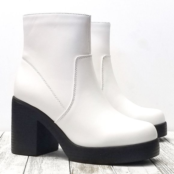 New White Chunky Heel Platform Ankle Boots 7.5 - Picture 1 of 4